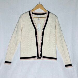Evan Picone 100% Merino Wool Cable Knit Cardigan Medium NWT
